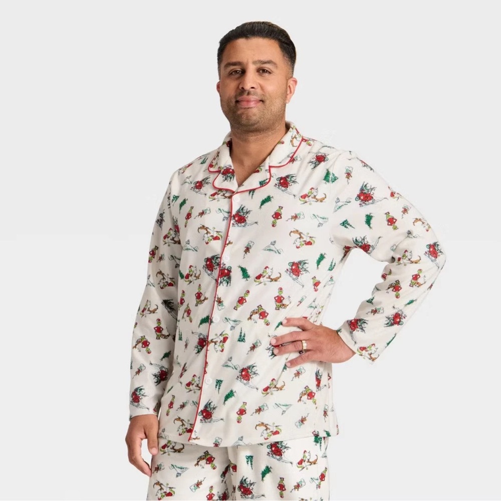 Men's Grinch Print Long Sleeve Shirt and Pants Holiday Matching Family Pajama XL - Picture 2 of 4